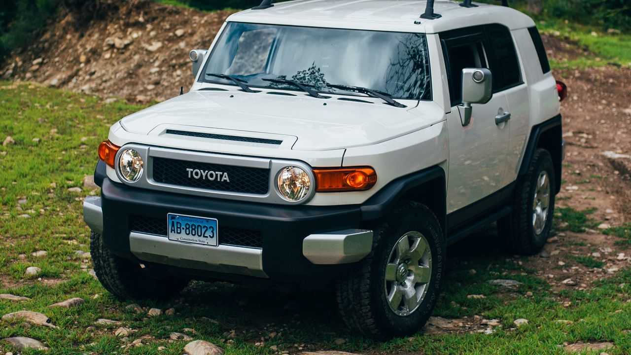 Обои toyota fj cruiser, toyota, автомобиль, внедорожник, серый, лес, трава