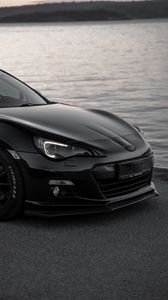 Превью обои toyota gt86, toyota, автомобиль, черный, побережье