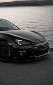 Превью обои toyota gt86, toyota, автомобиль, черный, побережье