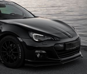 Превью обои toyota gt86, toyota, автомобиль, черный, побережье