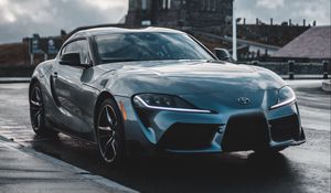 Превью обои toyota, машина, суперкар, спорткар, серый, мокрый