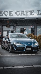 Превью обои toyota supra mk5, машина, спорткар, суперкар, синий, вид спереди