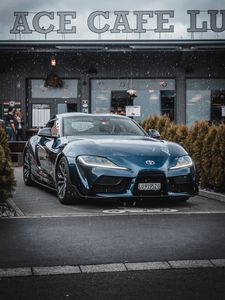 Превью обои toyota supra mk5, машина, спорткар, суперкар, синий, вид спереди