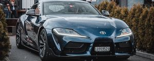 Превью обои toyota supra mk5, машина, спорткар, суперкар, синий, вид спереди