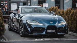 Превью обои toyota supra mk5, машина, спорткар, суперкар, синий, вид спереди