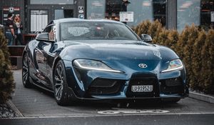 Превью обои toyota supra mk5, машина, спорткар, суперкар, синий, вид спереди