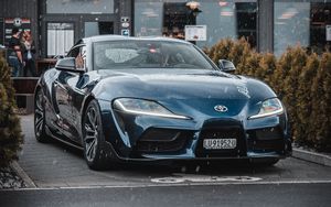 Превью обои toyota supra mk5, машина, спорткар, суперкар, синий, вид спереди