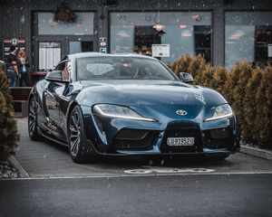 Превью обои toyota supra mk5, машина, спорткар, суперкар, синий, вид спереди