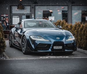 Превью обои toyota supra mk5, машина, спорткар, суперкар, синий, вид спереди