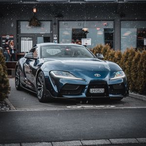 Превью обои toyota supra mk5, машина, спорткар, суперкар, синий, вид спереди