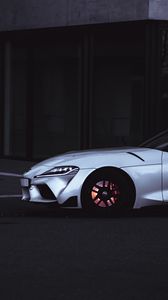 Превью обои toyota supra, toyota, автомобиль, спорткар, белый, дорога