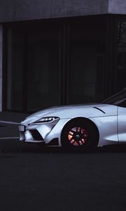 Превью обои toyota supra, toyota, автомобиль, спорткар, белый, дорога