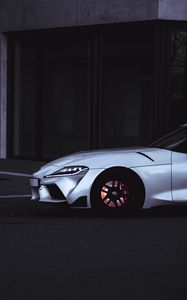 Превью обои toyota supra, toyota, автомобиль, спорткар, белый, дорога