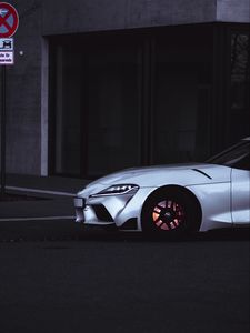 Превью обои toyota supra, toyota, автомобиль, спорткар, белый, дорога