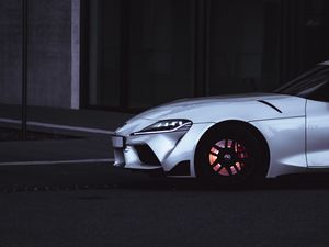 Превью обои toyota supra, toyota, автомобиль, спорткар, белый, дорога