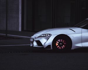 Превью обои toyota supra, toyota, автомобиль, спорткар, белый, дорога