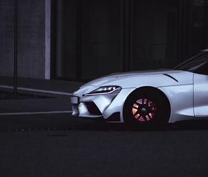 Превью обои toyota supra, toyota, автомобиль, спорткар, белый, дорога