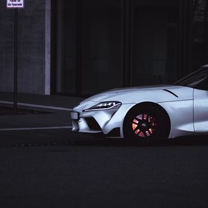 Превью обои toyota supra, toyota, автомобиль, спорткар, белый, дорога