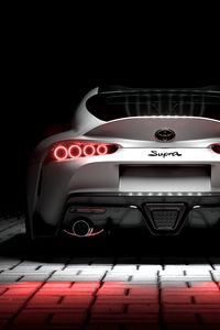 Превью обои toyota supra, toyota, спорткар, белый, вид сзади, подсветка