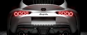 Превью обои toyota supra, toyota, спорткар, белый, вид сзади, подсветка