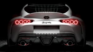 Превью обои toyota supra, toyota, спорткар, белый, вид сзади, подсветка