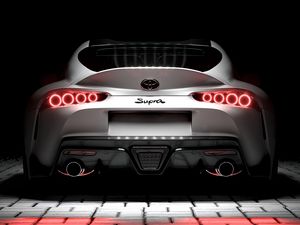 Превью обои toyota supra, toyota, спорткар, белый, вид сзади, подсветка