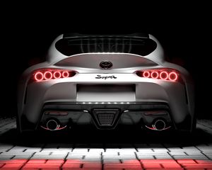 Превью обои toyota supra, toyota, спорткар, белый, вид сзади, подсветка