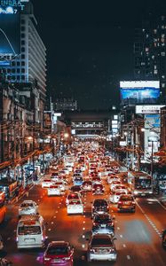 Превью обои трафик, автомобили, улица, ночь