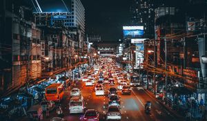 Превью обои трафик, автомобили, улица, ночь