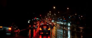Превью обои трафик, дорога, ночной город, движение