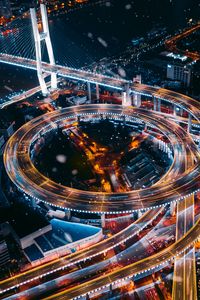 Превью обои транспортная развязка, ночной город, вид сверху, огни города, дороги