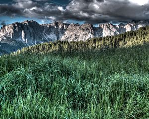 Превью обои трава, горы, hdr