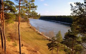 Превью обои трава, река, берег, деревья