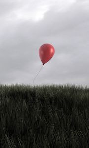 Превью обои трава, ветер, небо, воздушный шар, красный