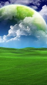 Превью обои трава, зеленый, небо, голубой, облака, лето