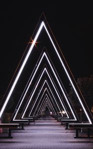 Превью обои треугольники, арка, неон, темный