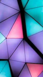 Превью обои треугольники, объем, фрагменты, разноцветный, подсветка