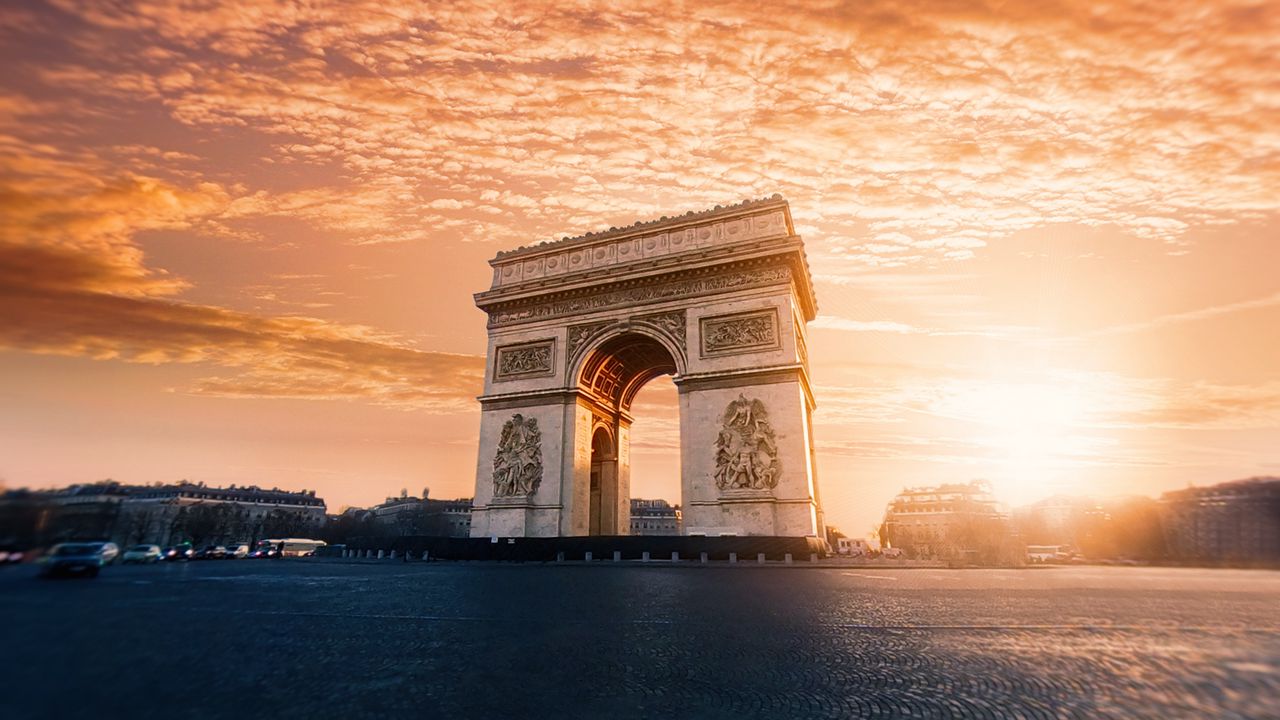 Обои триумфальная арка, архитектура, облака, париж, франция