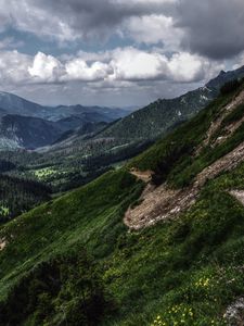 Превью обои тропа, склон, спуск, гора, мрачные, откос