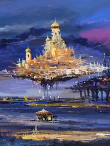 Превью обои церковь, остров, иллюзия, арт