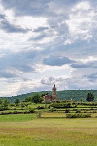 Превью обои церковь, поле, деревья