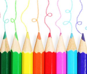 Превью обои цветные карандаши, цвета, краски, белый фон