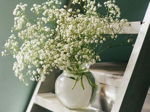 Превью обои цветы, букет, ваза, лестница, эстетика