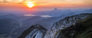Превью обои цветы, горы, вид, пейзаж, рассвет