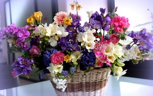 Превью обои цветы, яркие, разные, корзина, букет, красивые
