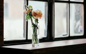 Превью обои цветы, ваза, окно, букет