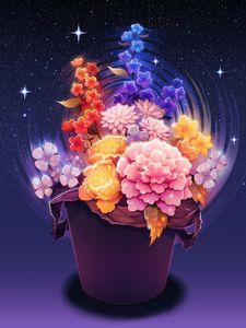 Превью обои цветы, звезды, арт, космос, звездное небо