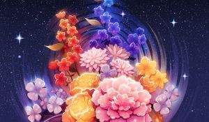 Превью обои цветы, звезды, арт, космос, звездное небо