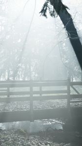 Превью обои туман, мост, лес, мгла
