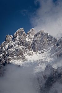 Превью обои туман, скалы, гора, снежный, снег